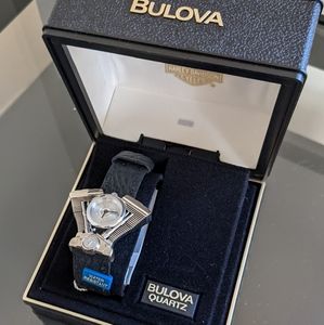 Ultra Rare Retro Harley Davidson Bulova Wristwatch. Black Leather Band.